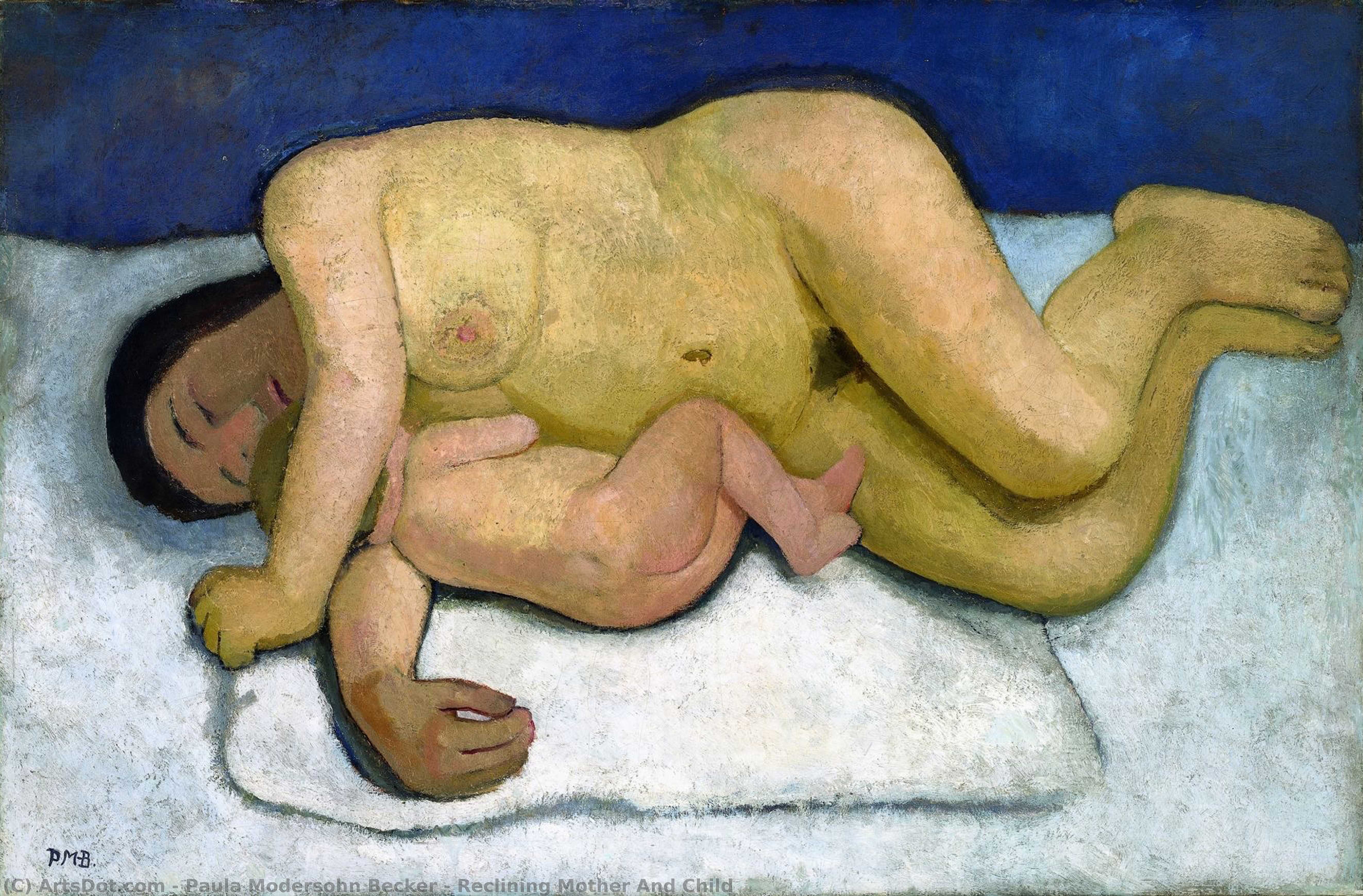Wikioo.org - The Encyclopedia of Fine Arts - Painting, Artwork by Paula Modersohn Becker - Reclining Mother And Child