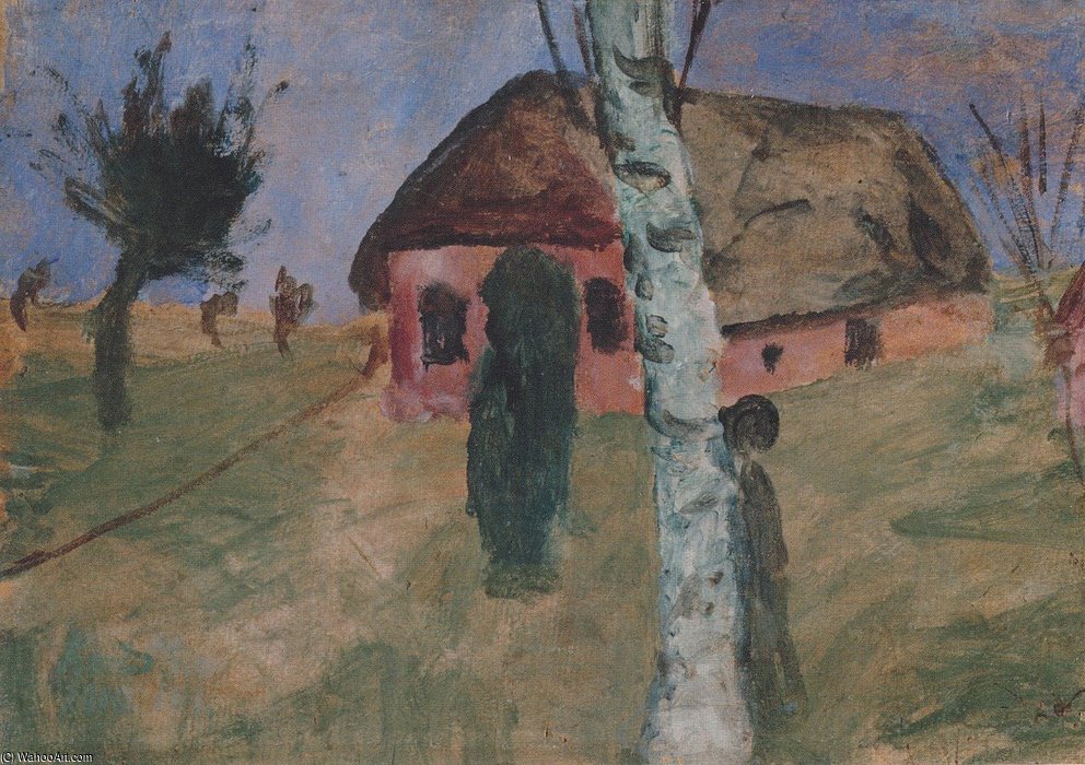 Wikioo.org - The Encyclopedia of Fine Arts - Painting, Artwork by Paula Modersohn Becker - Red House With Birch Tree