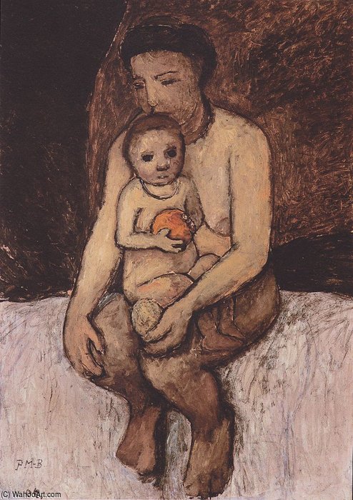 Wikioo.org – La Enciclopedia de las Bellas Artes - Pintura, Obras de arte de Paula Modersohn Becker - sentada Madre  enestado  niño  en  ella  vuelta