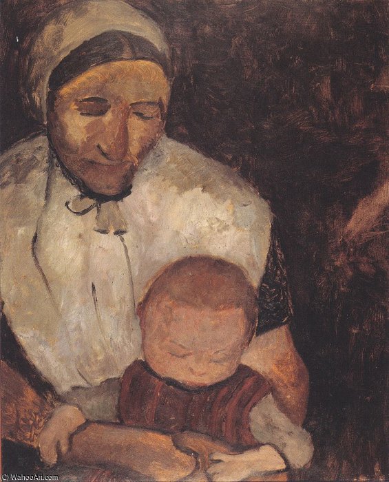 Wikioo.org - The Encyclopedia of Fine Arts - Painting, Artwork by Paula Modersohn Becker - Seated Peasant Woman With Child On Her Lap