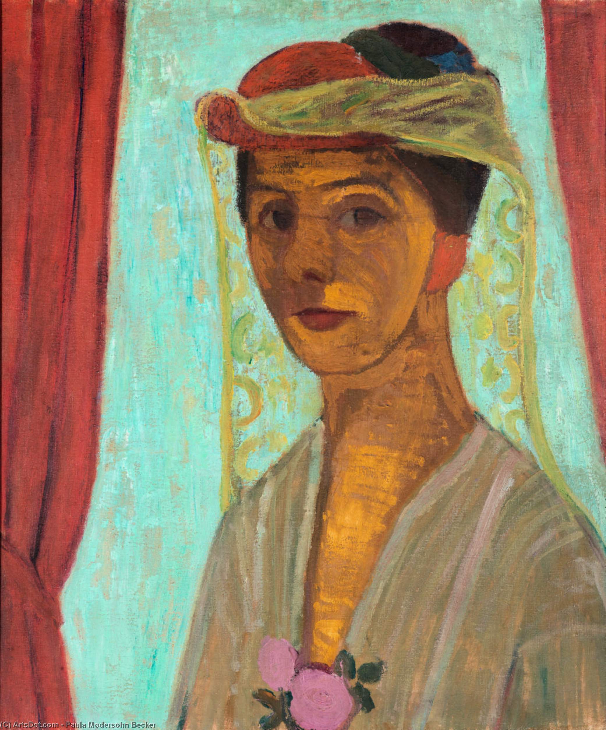 Wikioo.org - The Encyclopedia of Fine Arts - Painting, Artwork by Paula Modersohn Becker - Self-portrait With Hat And Veil