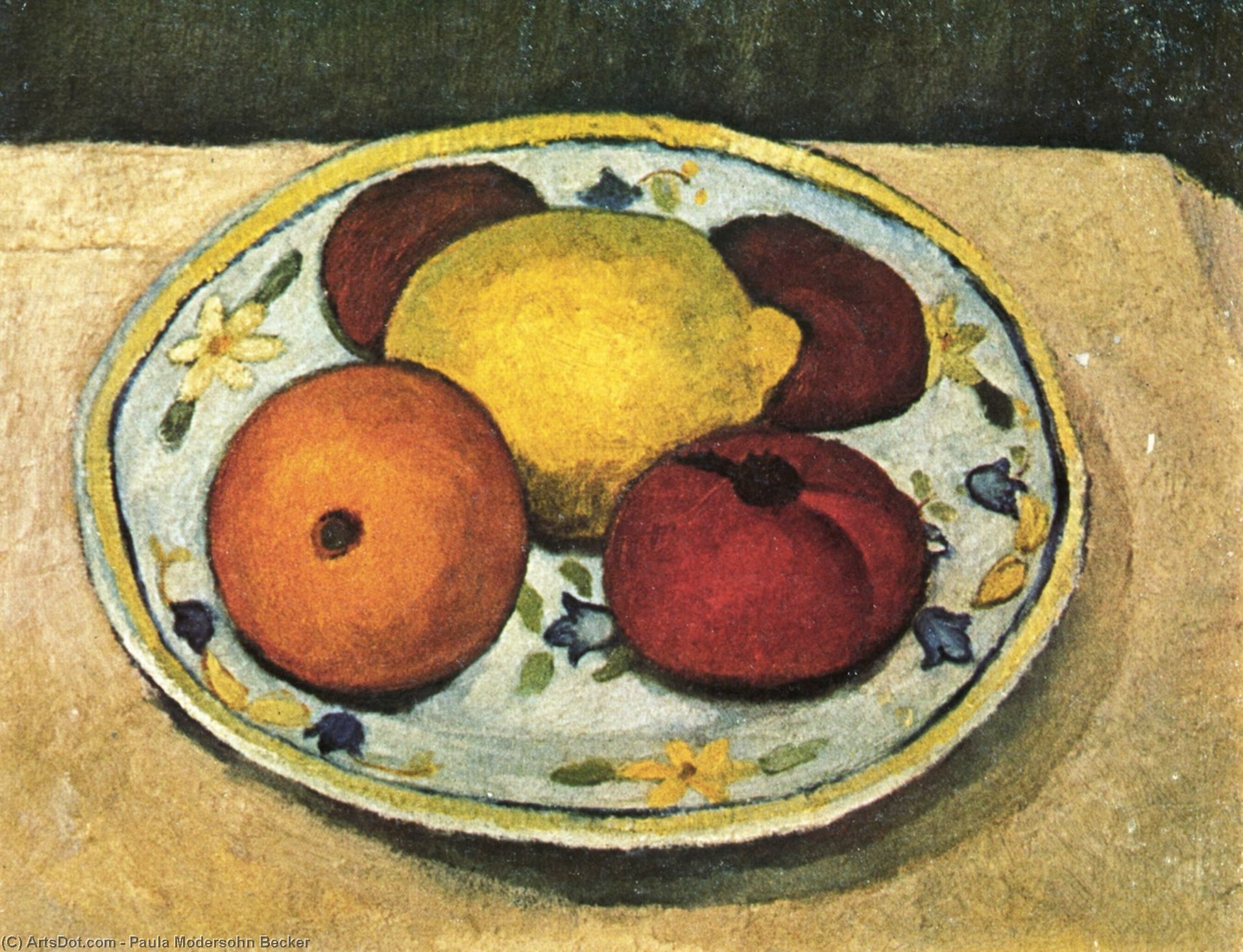 Wikioo.org - The Encyclopedia of Fine Arts - Painting, Artwork by Paula Modersohn Becker - Still Life With Leaf Plant, Lemon And Orange