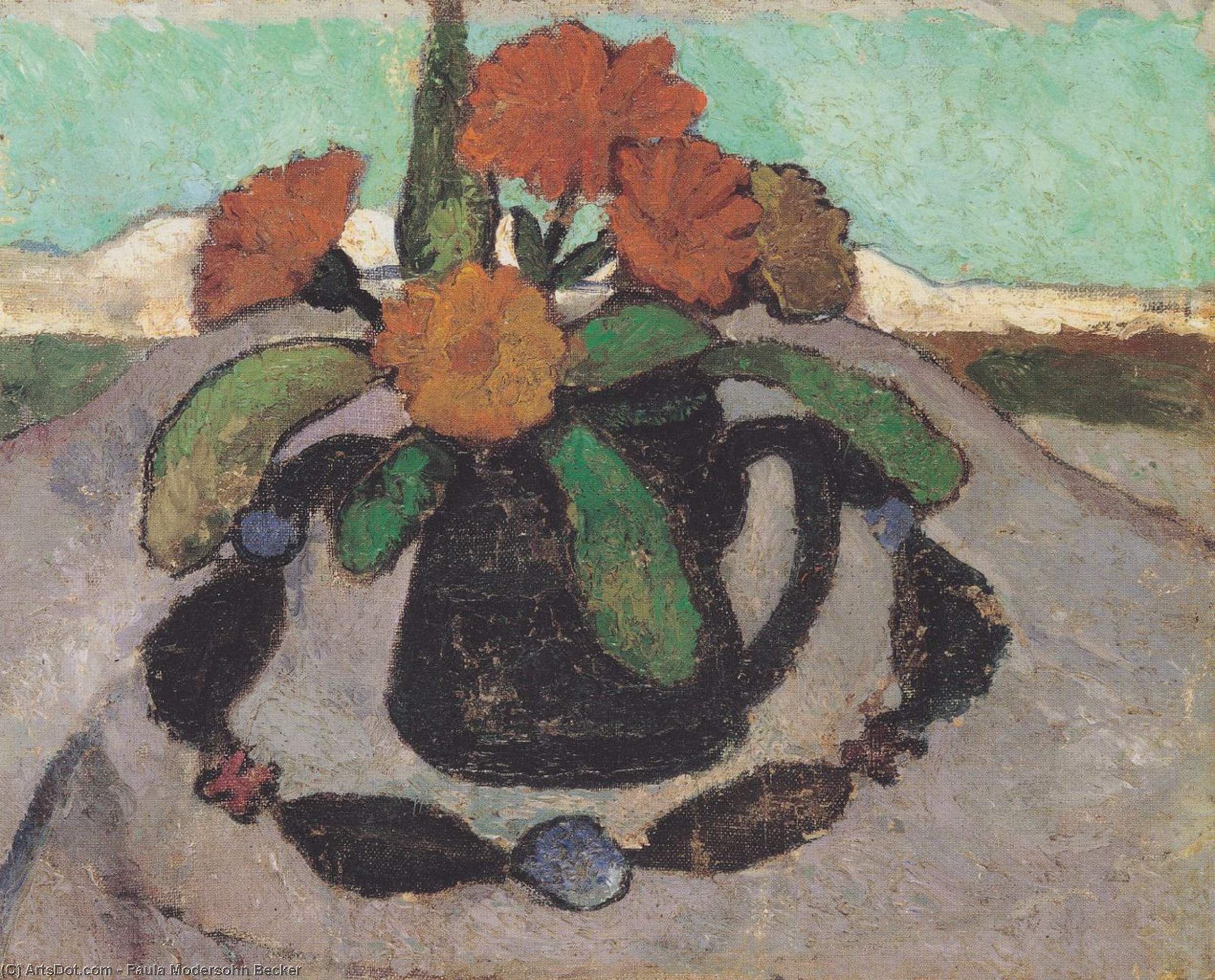 Wikioo.org - The Encyclopedia of Fine Arts - Painting, Artwork by Paula Modersohn Becker - Still-life With Flowers In A Landscape