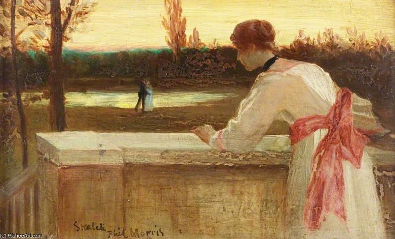 Wikioo.org - The Encyclopedia of Fine Arts - Painting, Artwork by Philip Richard Morris - Girl On A Balcony Watching A Couple By A Lake