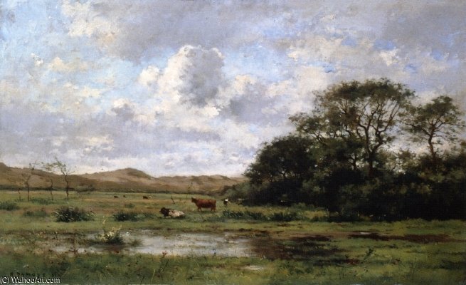 Wikioo.org - The Encyclopedia of Fine Arts - Painting, Artwork by Pierre-Emmanuel Damoye - A Landscape With Cows