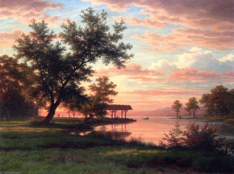 Wikioo.org – L'Enciclopedia delle Belle Arti - Pittura, Opere di Robert Zund - Evening On The Lakeside