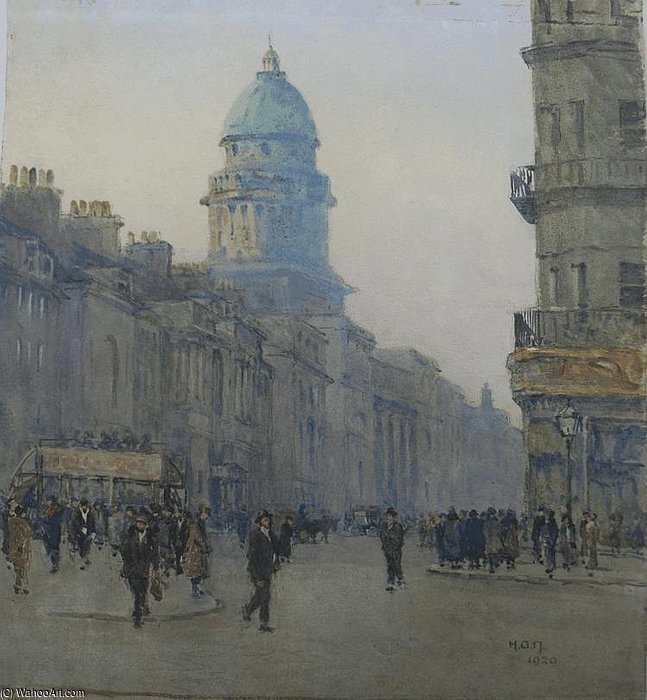 Wikioo.org - The Encyclopedia of Fine Arts - Painting, Artwork by Rose Maynard Barton - Figures And An Omnibus On A Busy Street