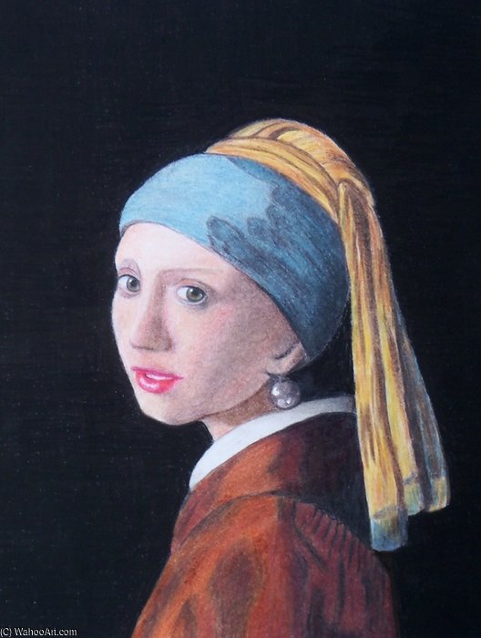 WikiOO.org – 美術百科全書 - 繪畫，作品 Rose Maynard Barton -  女孩与 珍珠的 耳环 有色 铅笔