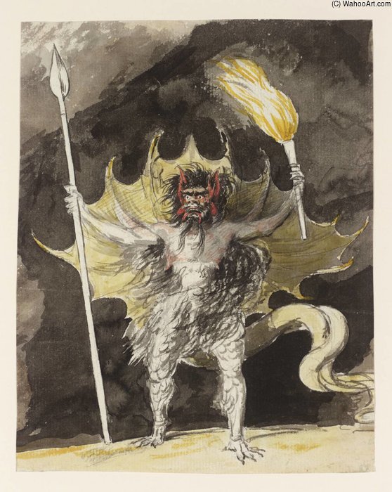 WikiOO.org - Encyclopedia of Fine Arts - Målning, konstverk Nathaniel Dance-Holland - A Devil With Torch And Spear