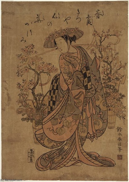 Wikioo.org - The Encyclopedia of Fine Arts - Painting, Artwork by Suzuki Harunobu - A Flower Seller