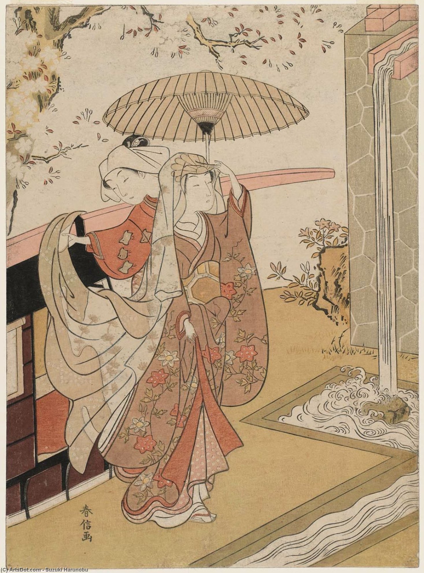 Wikioo.org - The Encyclopedia of Fine Arts - Painting, Artwork by Suzuki Harunobu - A Modern Version Of Ono No Komachi At Kiyomizu-dera Temple