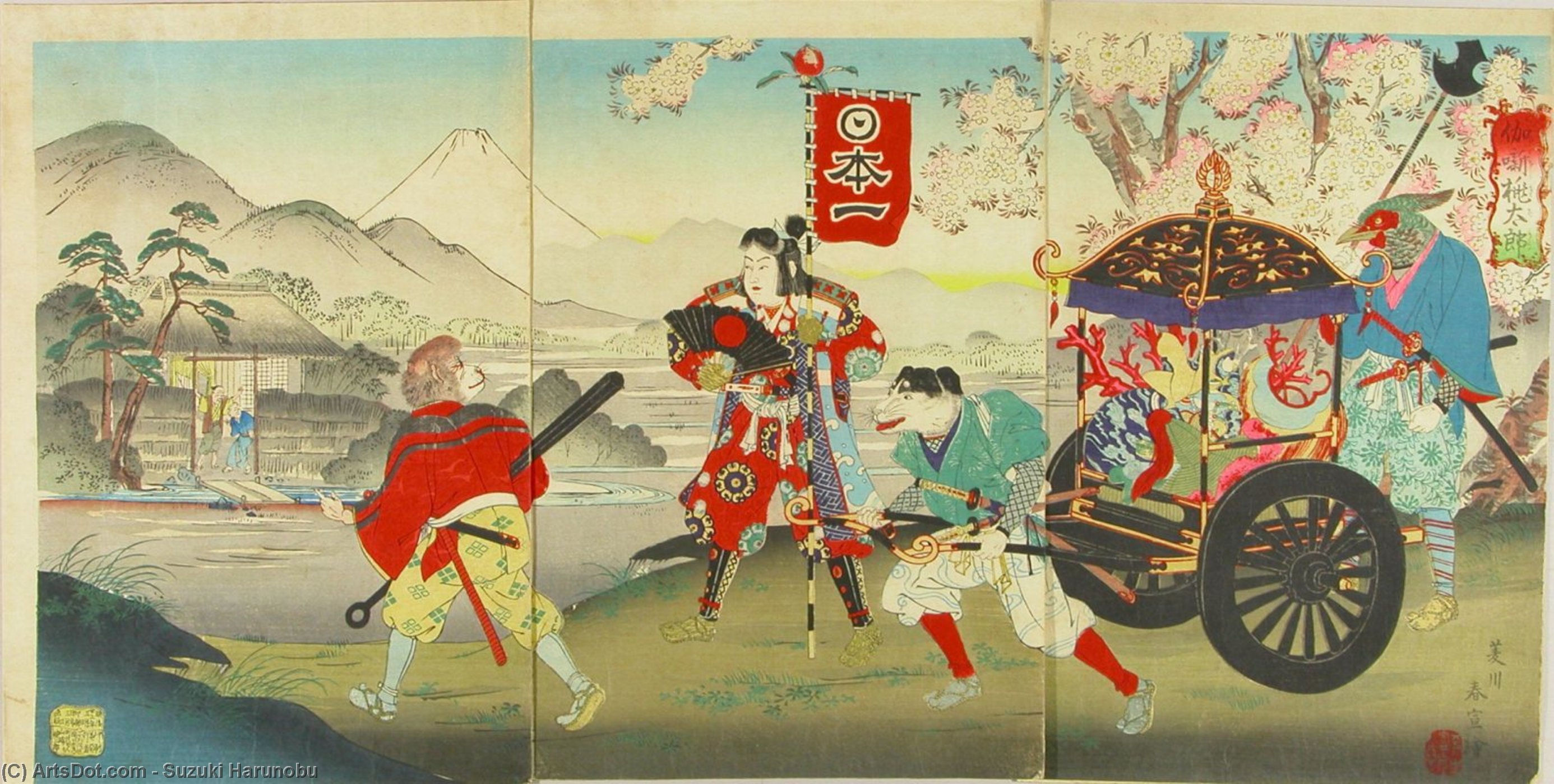 WikiOO.org - Encyclopedia of Fine Arts - Maleri, Artwork Suzuki Harunobu - A Scene Of The Folk Tale Momotaro