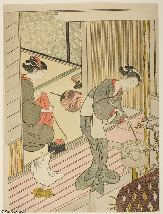 Wikioo.org - The Encyclopedia of Fine Arts - Painting, Artwork by Suzuki Harunobu - A Towel Stand-a Boat Returning Home