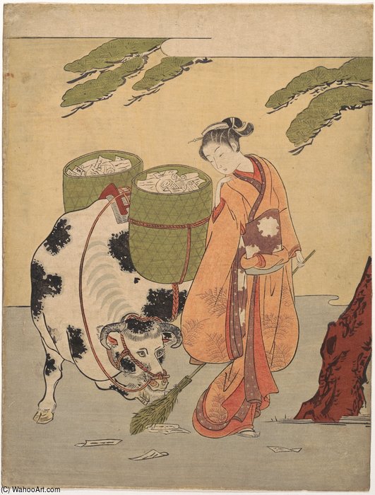 WikiOO.org – 美術百科全書 - 繪畫，作品 Suzuki Harunobu - 一个 女人  笼统的  向上  她  爱  快报