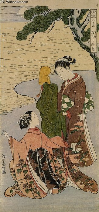 Wikioo.org - The Encyclopedia of Fine Arts - Painting, Artwork by Suzuki Harunobu - Autumn Moonlight Of Matsukaze