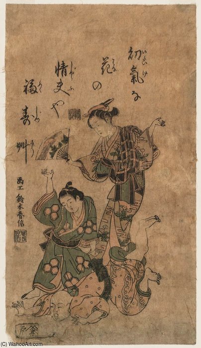 WikiOO.org - Encyclopedia of Fine Arts - Maleri, Artwork Suzuki Harunobu - Boys Wrestling