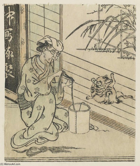 WikiOO.org - Encyclopedia of Fine Arts - Schilderen, Artwork Suzuki Harunobu - Cat On Veranda