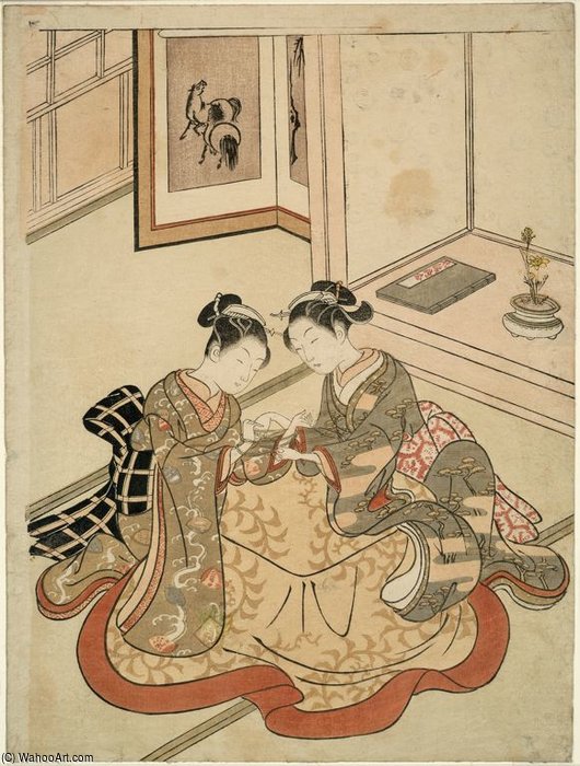 Wikioo.org – L'Encyclopédie des Beaux Arts - Peinture, Oeuvre de Suzuki Harunobu - Le berceau du chat