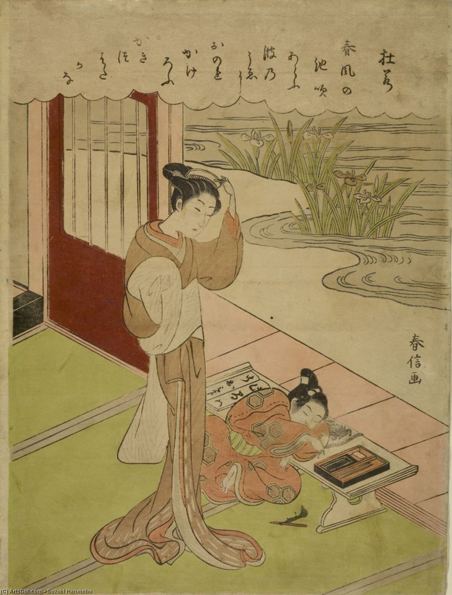 Wikioo.org - Die Enzyklopädie bildender Kunst - Malerei, Kunstwerk von Suzuki Harunobu - Kind spielt mit  tinte