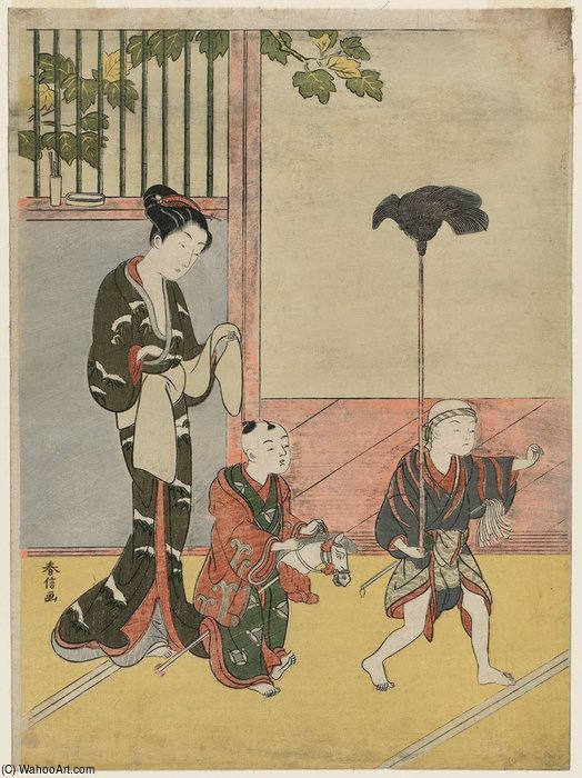 Wikioo.org - The Encyclopedia of Fine Arts - Painting, Artwork by Suzuki Harunobu - Children Playing A Daimyô Procession