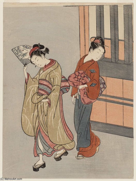 Wikioo.org - The Encyclopedia of Fine Arts - Painting, Artwork by Suzuki Harunobu - Clearing Weather Of The Fan