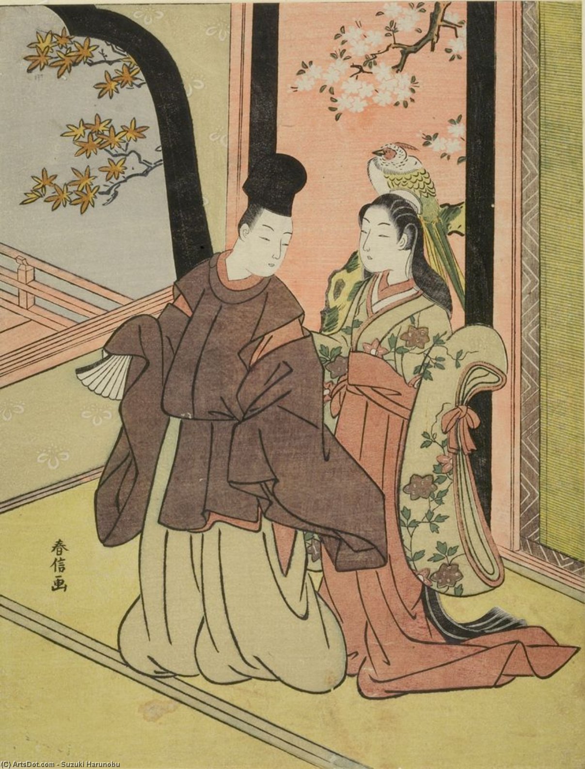 Wikioo.org - The Encyclopedia of Fine Arts - Painting, Artwork by Suzuki Harunobu - Court Lady And Young Noble