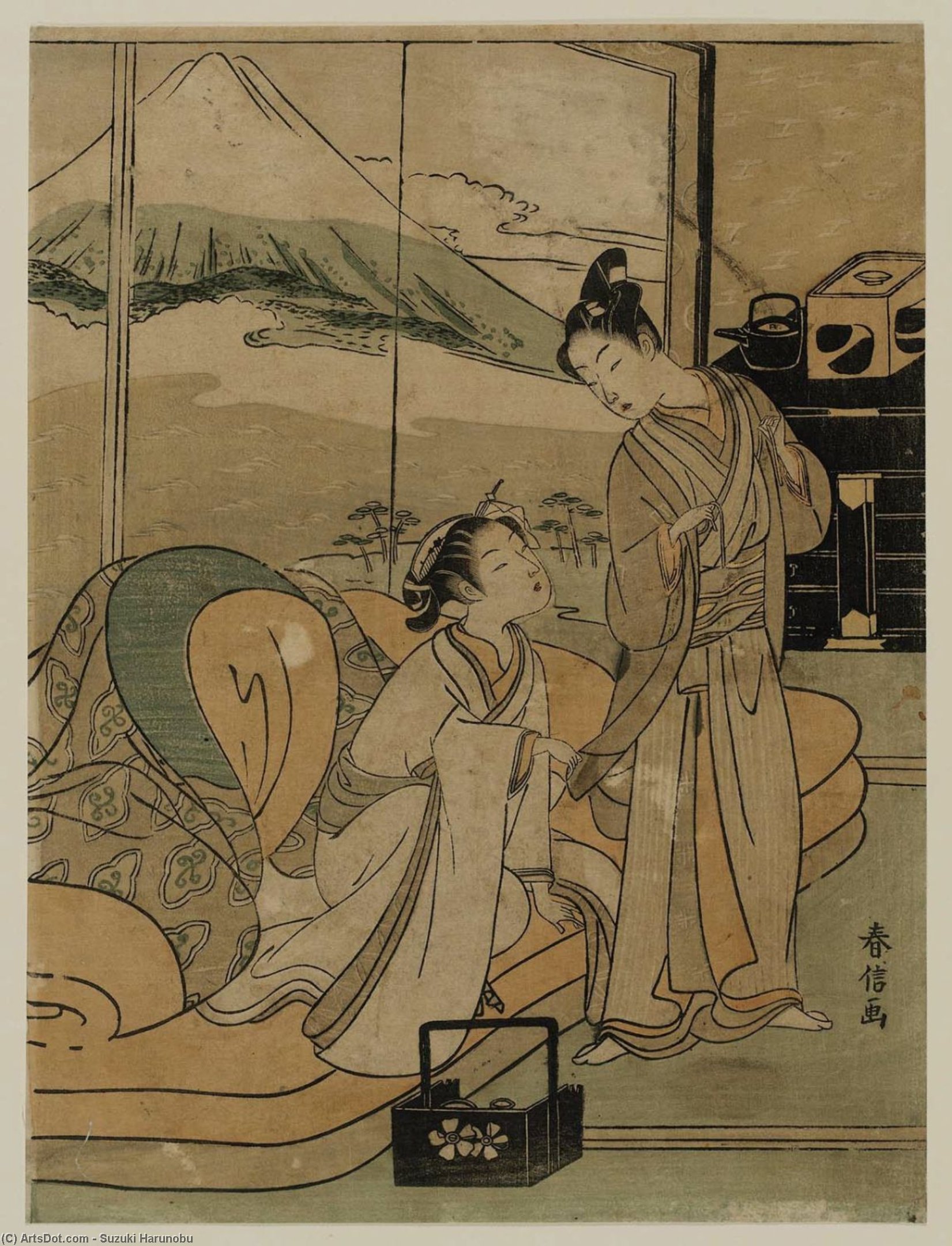 WikiOO.org - אנציקלופדיה לאמנויות יפות - ציור, יצירות אמנות Suzuki Harunobu - Courtesan And Lover Parting At Dawn