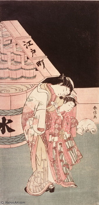 Wikioo.org – La Enciclopedia de las Bellas Artes - Pintura, Obras de arte de Suzuki Harunobu - Cortesana Senri Recibir una carta de amor