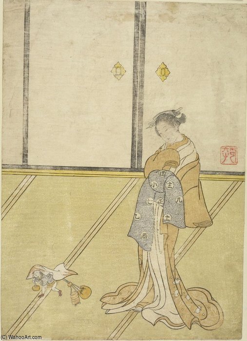 WikiOO.org - Εγκυκλοπαίδεια Καλών Τεχνών - Ζωγραφική, έργα τέχνης Suzuki Harunobu - Courtesan With Shôki
