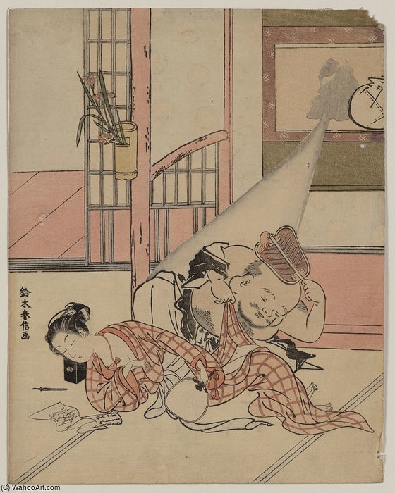 Wikioo.org - The Encyclopedia of Fine Arts - Painting, Artwork by Suzuki Harunobu - Daikoku Taking A Peek