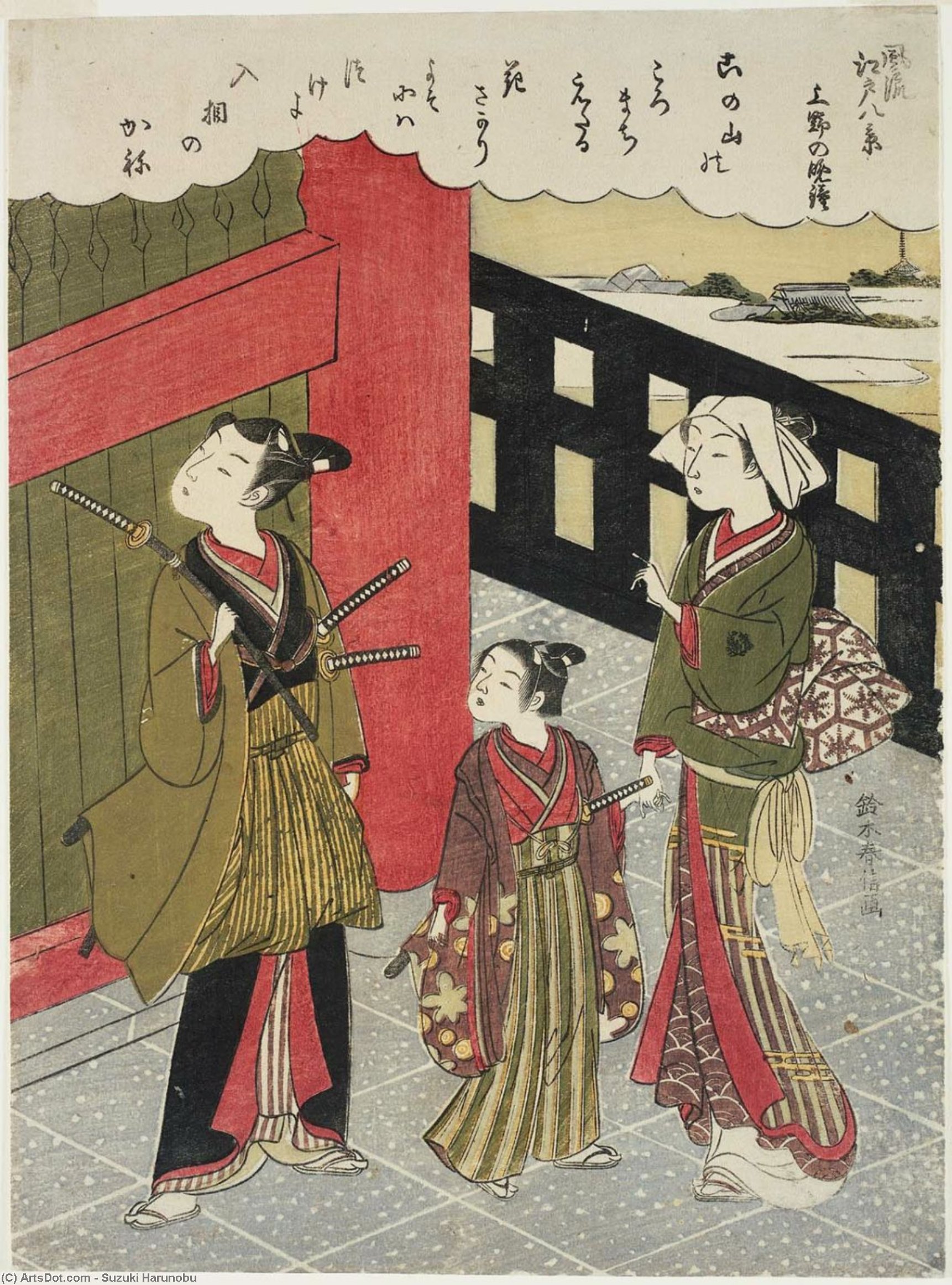 WikiOO.org - Güzel Sanatlar Ansiklopedisi - Resim, Resimler Suzuki Harunobu - Evening Bell At Ueno