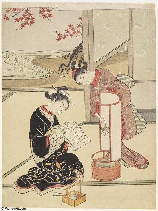 Wikioo.org - The Encyclopedia of Fine Arts - Painting, Artwork by Suzuki Harunobu - Evening Glow Of The Lantern