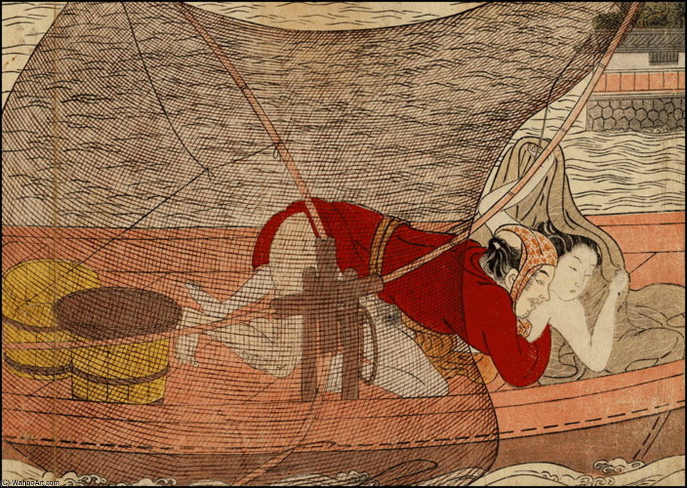WikiOO.org – 美術百科全書 - 繪畫，作品 Suzuki Harunobu - 渔 使 爱  到 部分地 丰衣足食 女孩  他 船