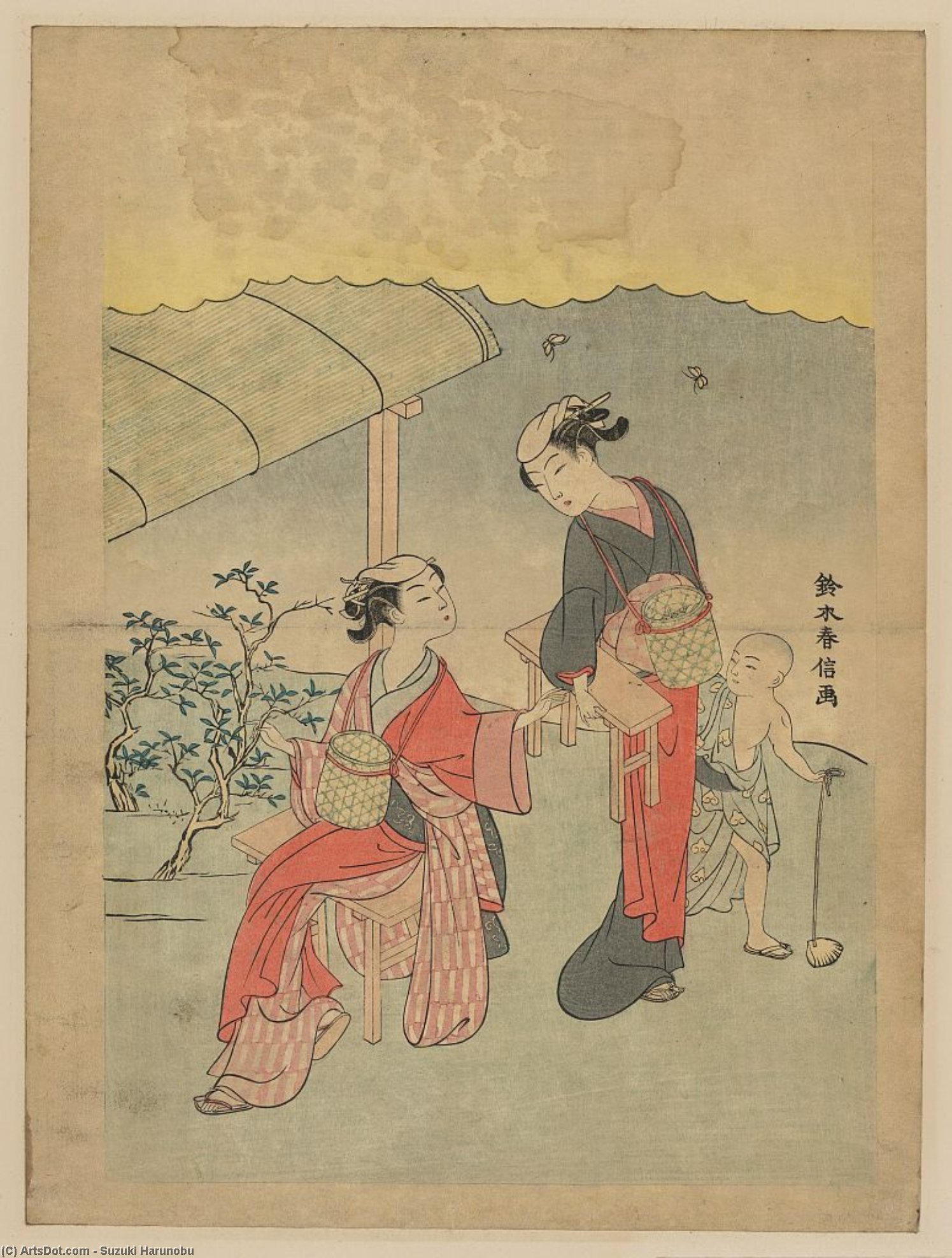 Wikioo.org - The Encyclopedia of Fine Arts - Painting, Artwork by Suzuki Harunobu - Gathering Tea Leaves