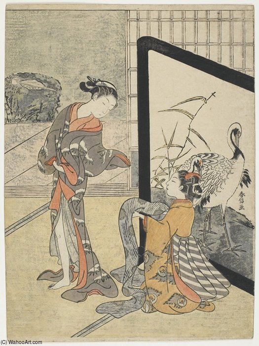 WikiOO.org - Enciklopedija dailės - Tapyba, meno kuriniai Suzuki Harunobu - Getting Dressed