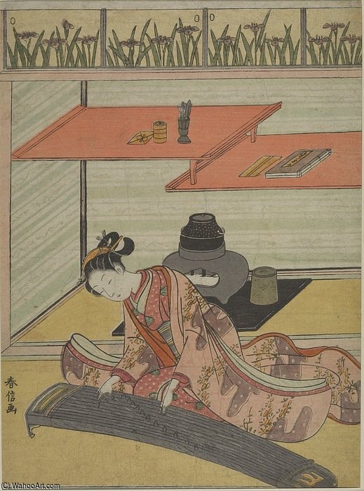 WikiOO.org - Encyclopedia of Fine Arts - Målning, konstverk Suzuki Harunobu - Girl Playing Koto