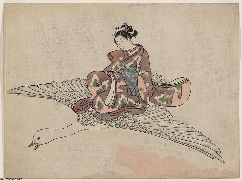 Wikioo.org - Bách khoa toàn thư về mỹ thuật - Vẽ tranh, Tác phẩm nghệ thuật Suzuki Harunobu - Girl Riding A Flying Goose