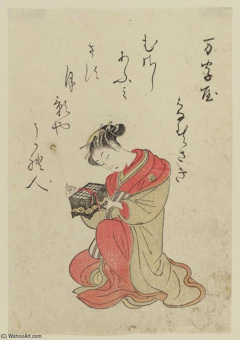 Wikioo.org - The Encyclopedia of Fine Arts - Painting, Artwork by Suzuki Harunobu - Hanamurasaki Of The Manjiya