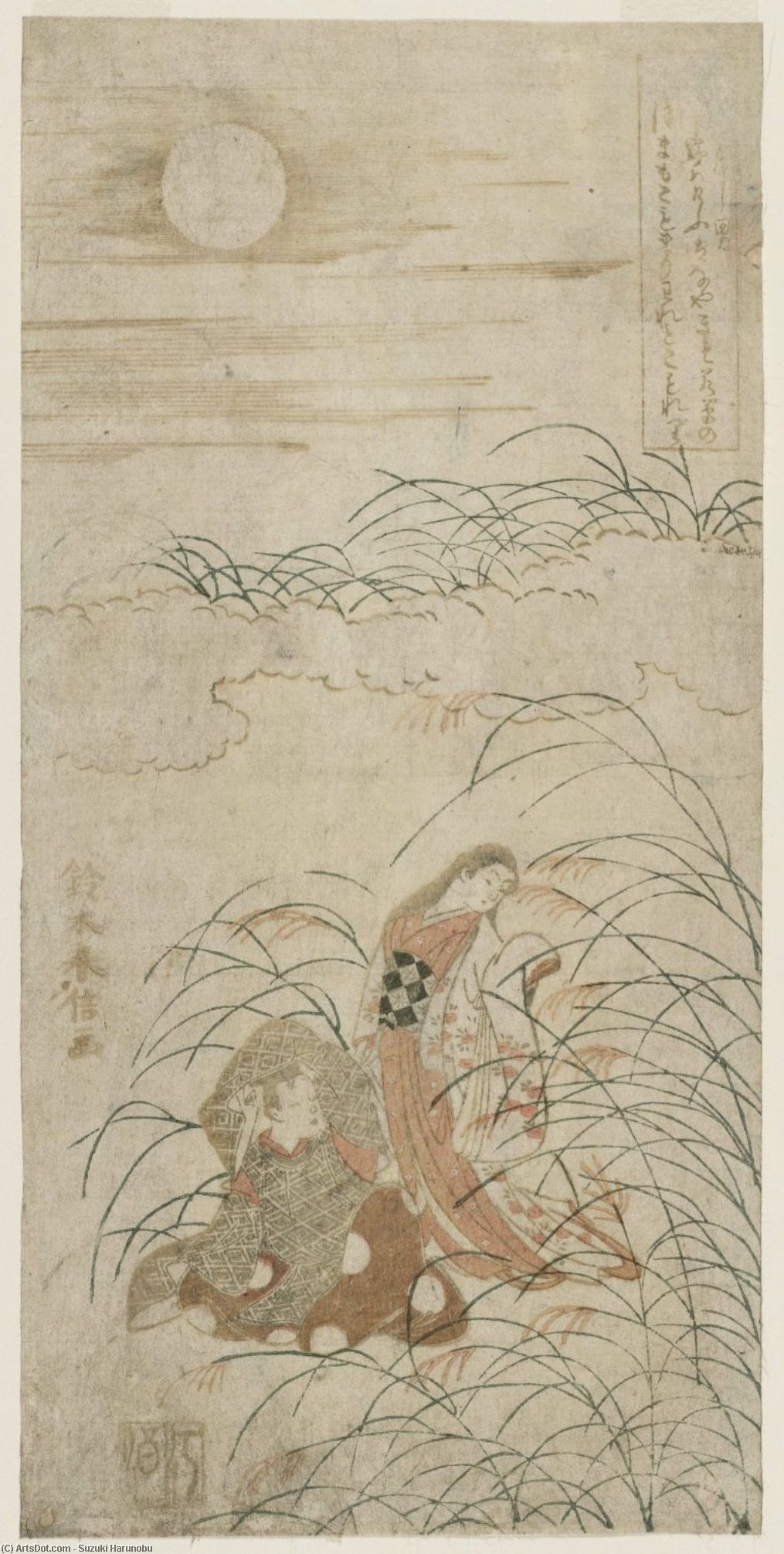 Wikioo.org - The Encyclopedia of Fine Arts - Painting, Artwork by Suzuki Harunobu - Lovers On Musashi Plain