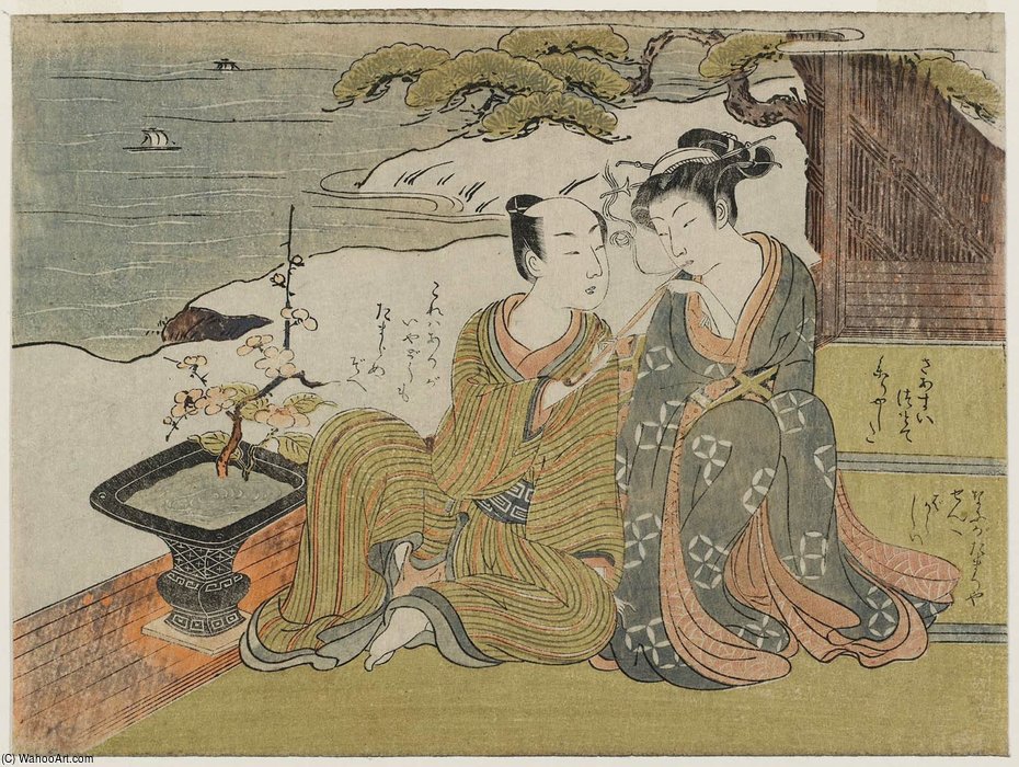 Wikioo.org - The Encyclopedia of Fine Arts - Painting, Artwork by Suzuki Harunobu - Lovers Tete-a-tete