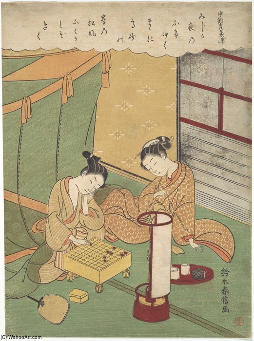 Wikioo.org - The Encyclopedia of Fine Arts - Painting, Artwork by Suzuki Harunobu - Man And Woman Playing Shogi