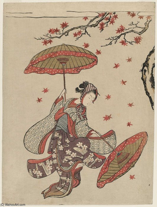 Wikioo.org - The Encyclopedia of Fine Arts - Painting, Artwork by Suzuki Harunobu - Maple-leaf Dance