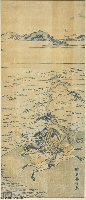 Wikioo.org - The Encyclopedia of Fine Arts - Painting, Artwork by Suzuki Harunobu - Mounted Warrior Of The Genji Clan Galloping Toward The Shore