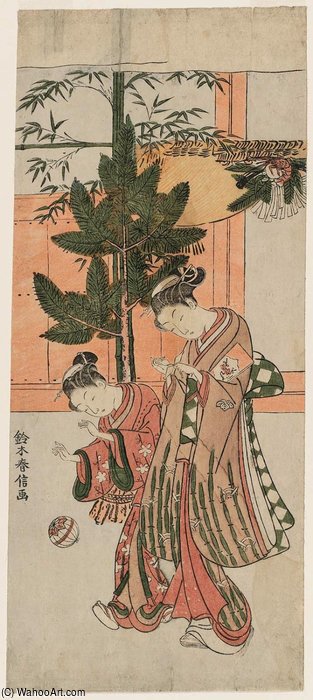 WikiOO.org - Encyclopedia of Fine Arts - Maalaus, taideteos Suzuki Harunobu - New Year Amusements
