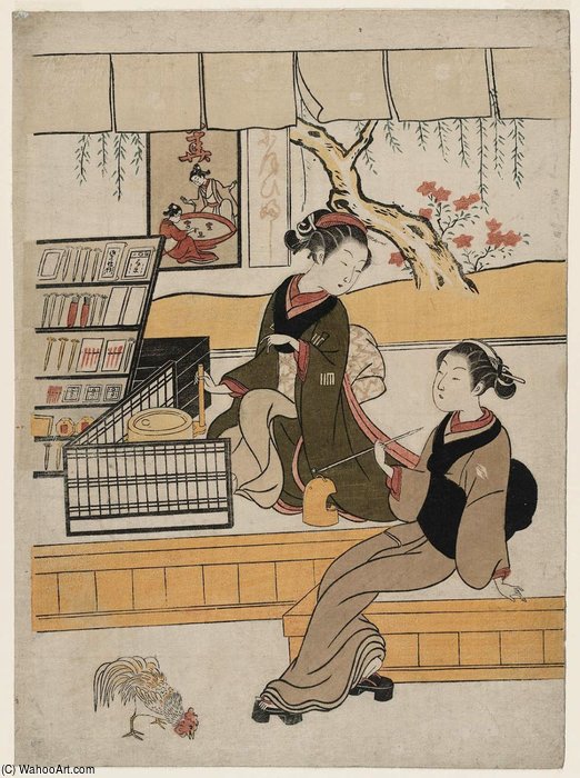 Wikioo.org - The Encyclopedia of Fine Arts - Painting, Artwork by Suzuki Harunobu - Ofuji And A Female Customer