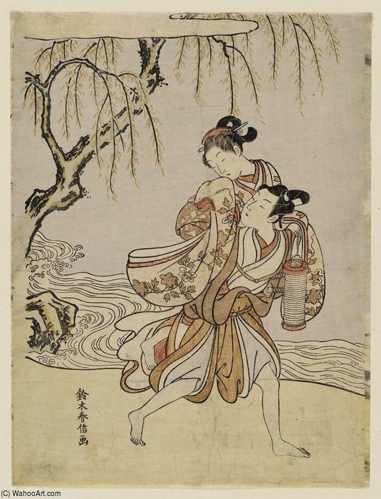 WikiOO.org - Encyclopedia of Fine Arts - Schilderen, Artwork Suzuki Harunobu - Parody Of The Akuta River Episode In Tales Of Ise