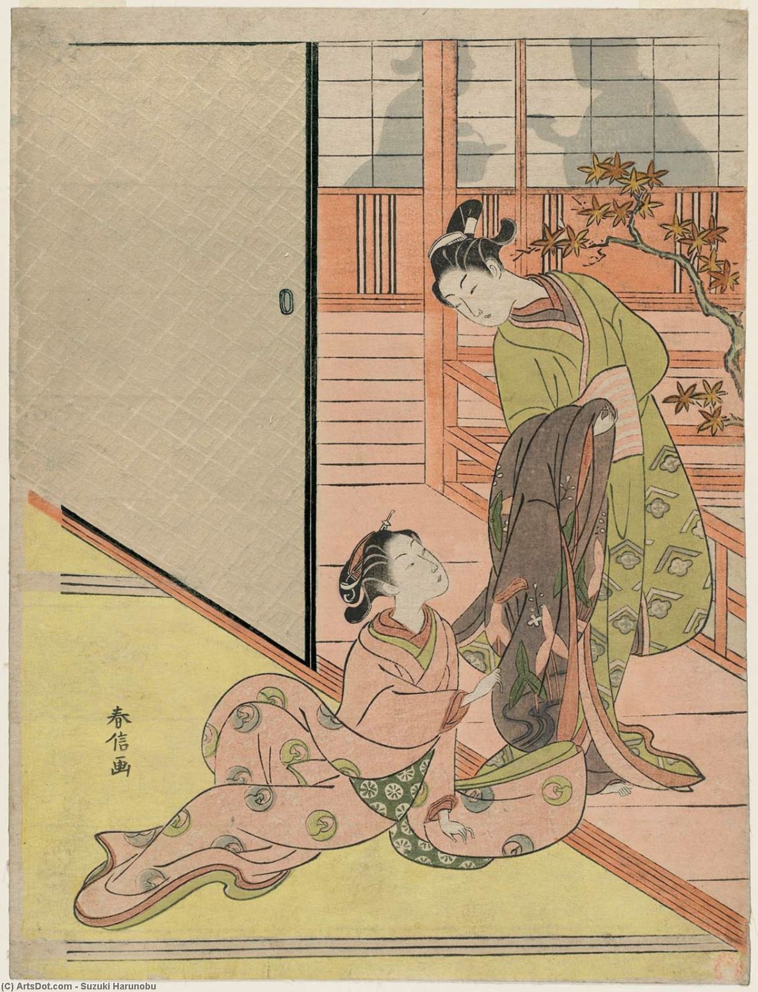 Wikioo.org - สารานุกรมวิจิตรศิลป์ - จิตรกรรม Suzuki Harunobu - Parody Of The Armor-pulling Scene