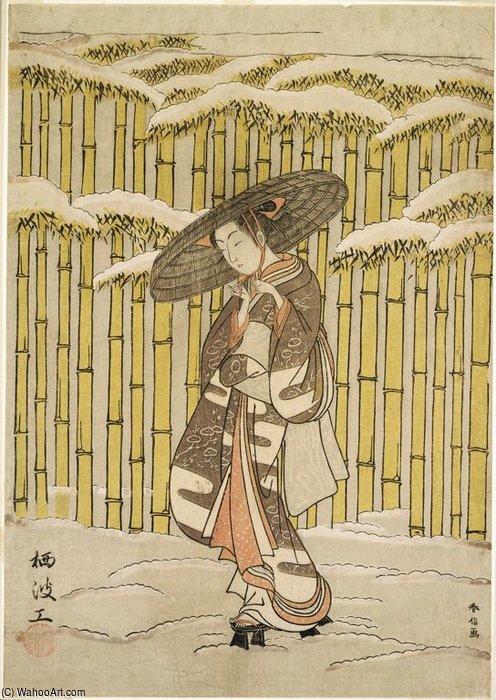 Wikioo.org - The Encyclopedia of Fine Arts - Painting, Artwork by Suzuki Harunobu - Passing The Bamboo Grove