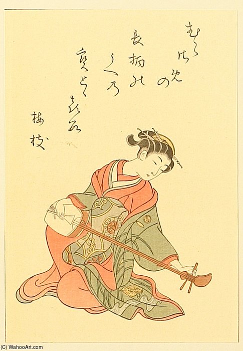 Wikioo.org - The Encyclopedia of Fine Arts - Painting, Artwork by Suzuki Harunobu - Playing Shamisen