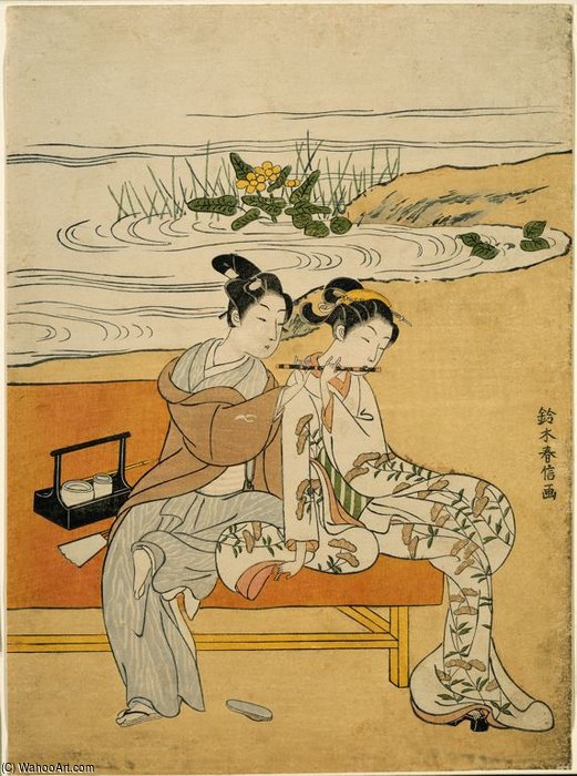 Wikioo.org - The Encyclopedia of Fine Arts - Painting, Artwork by Suzuki Harunobu - Playing The Flute
